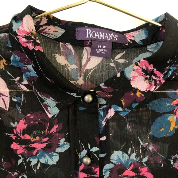Roaman’s plus size floral peplum tiered blouse top - Picture 6 of 8